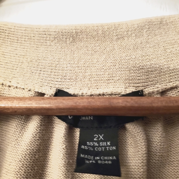 INC 3/4 Sleeve Snap Up Tan Silk Cotton Blend Cardigan 2X - Picture 5 of 6